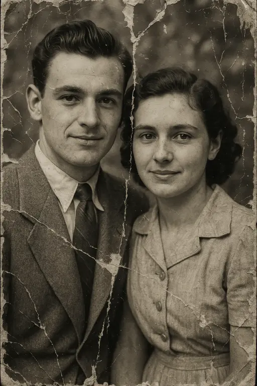 Foto de casal antiga danificada